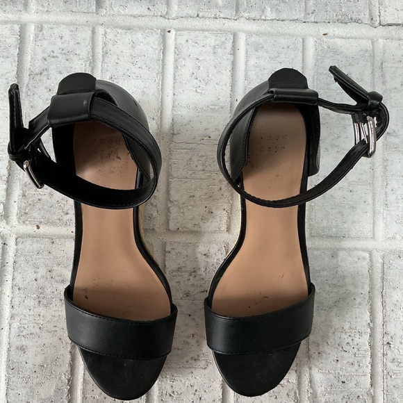 A New Day Ankle Strap Open Toe Espadrille Wedge Sandals Black - Picture 9 of 10